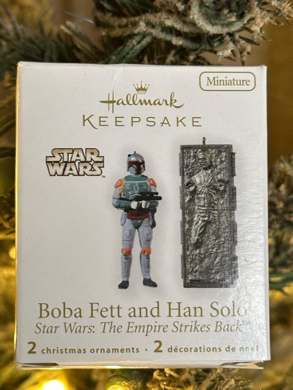 2010 Hallmark Star Wars Boba Fett & Han Solo Miniature Ornament Set